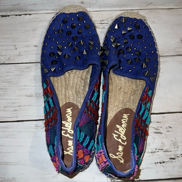 Sam Edelman Blue Linsley Beaded Studded Espadrille 6.5 - Picture 4 of 7